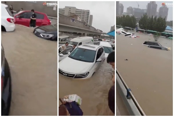 ▲▼鄭州暴雨中男子拍窗救人，20分鐘後洪水來了。（圖／翻攝自微博）