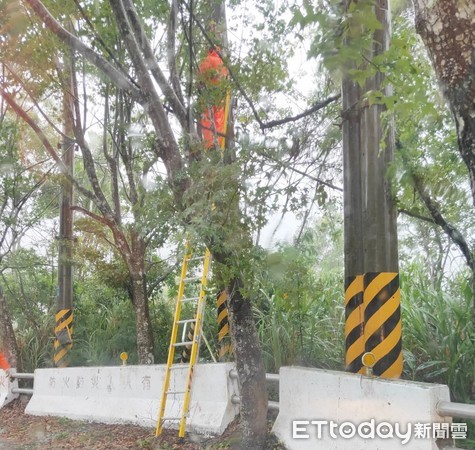 ▲「烟花」颱風夾帶豐沛雨量侵襲復興區，造成三光里等地區904戶居民停電，台電工程人員冒雨搶修。（圖／記者沈繼昌翻攝）