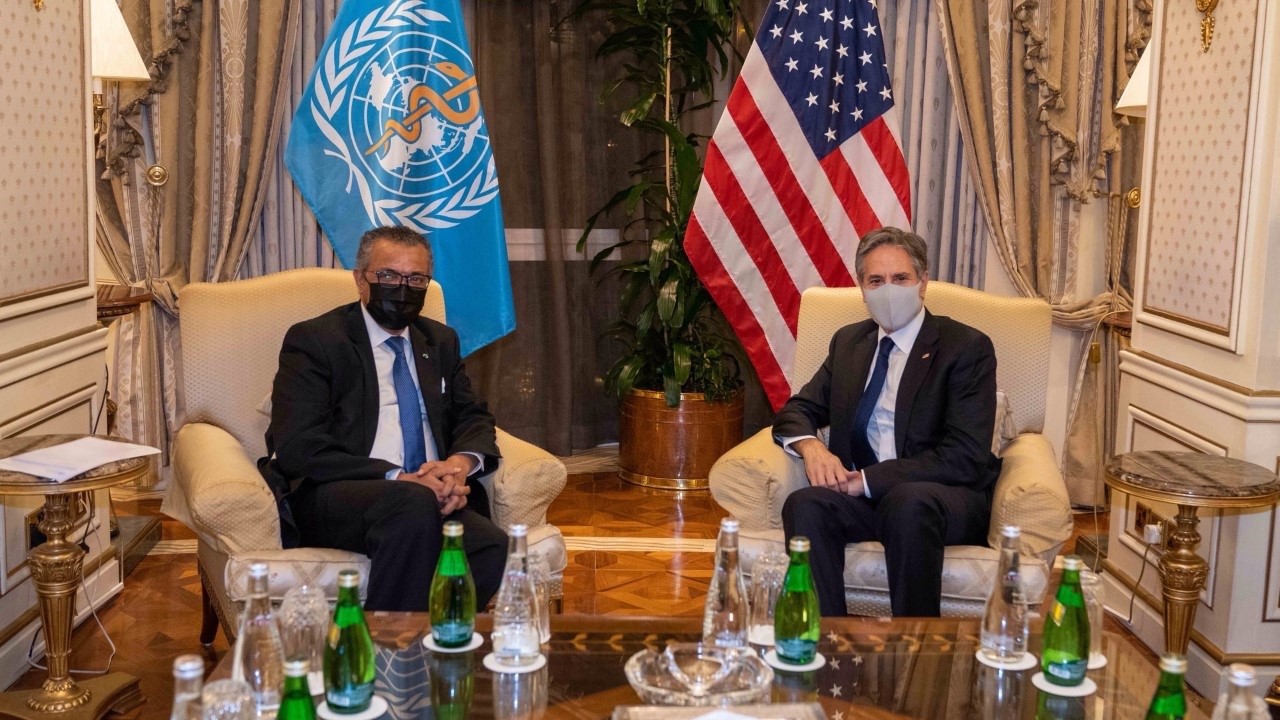 ▲▼美國國務卿布林肯（Antony Blinken）和WHO秘書長譚德塞（Tedros Adhanom Ghebreyesus）會面。（圖／翻攝推特）