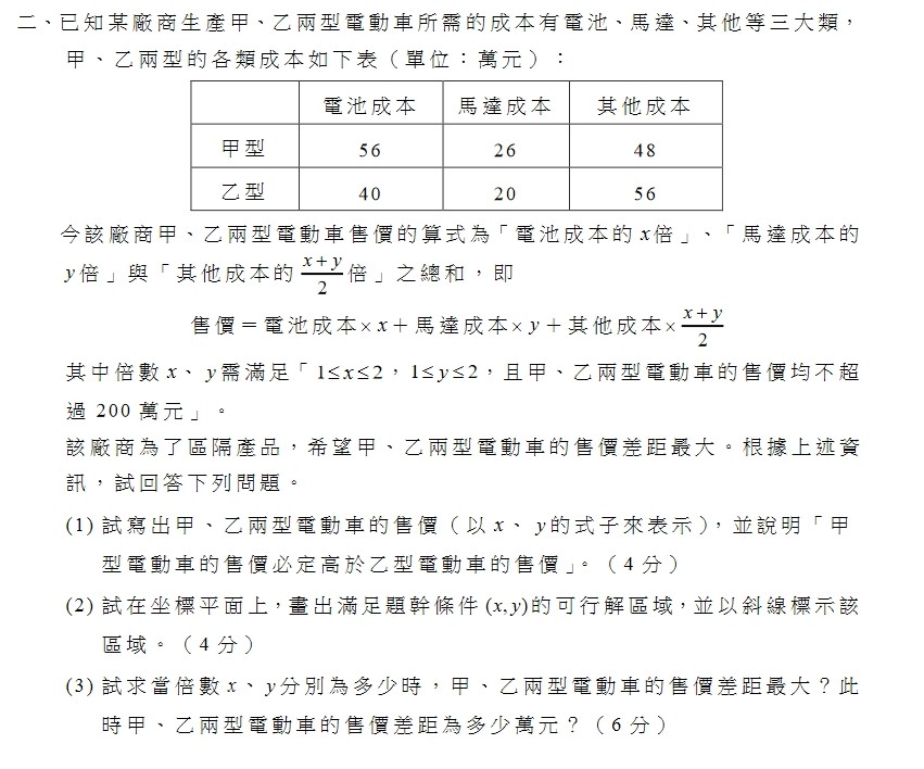 ▲▼指考數乙試題。（圖／大考中心提供）