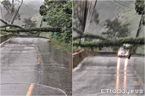 ▲▼高雄桃源區南橫公路94km明克霸橋附近~1530許，台電電線杆倒塌，造成桃源區中心無法往天池。（圖／民眾提供）