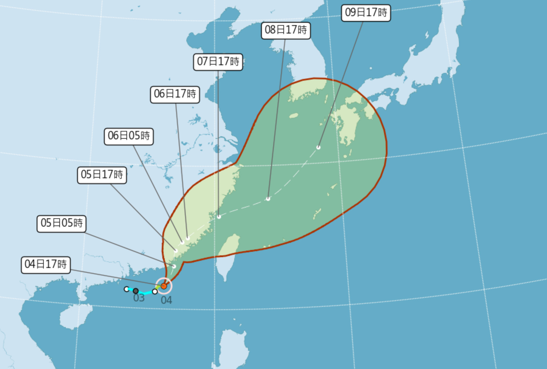 ▲▼颱風持續北上接近台灣。（圖／氣象局）
