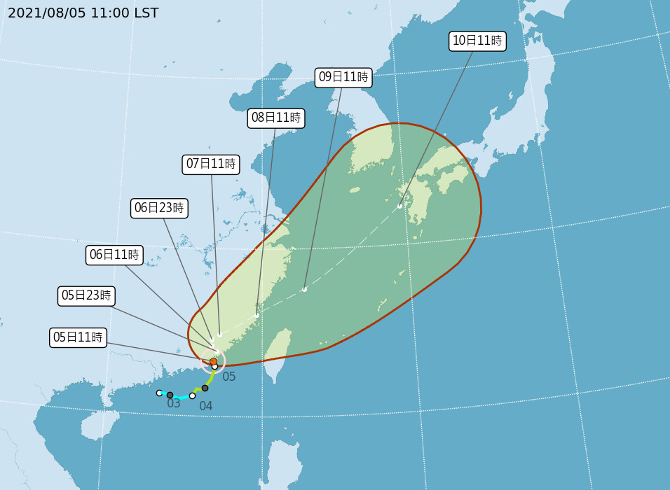 ▲▼輕度颱風盧碧8/5上午11時最新路徑。（圖／氣象局） 