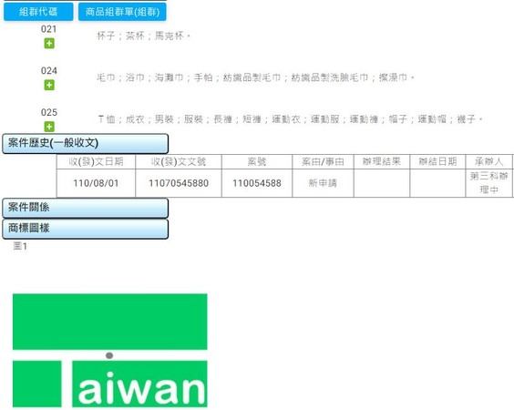 麟洋配決勝點「Taiwan in」已有民眾申請商標註冊。（圖／翻攝自經濟部智慧局）