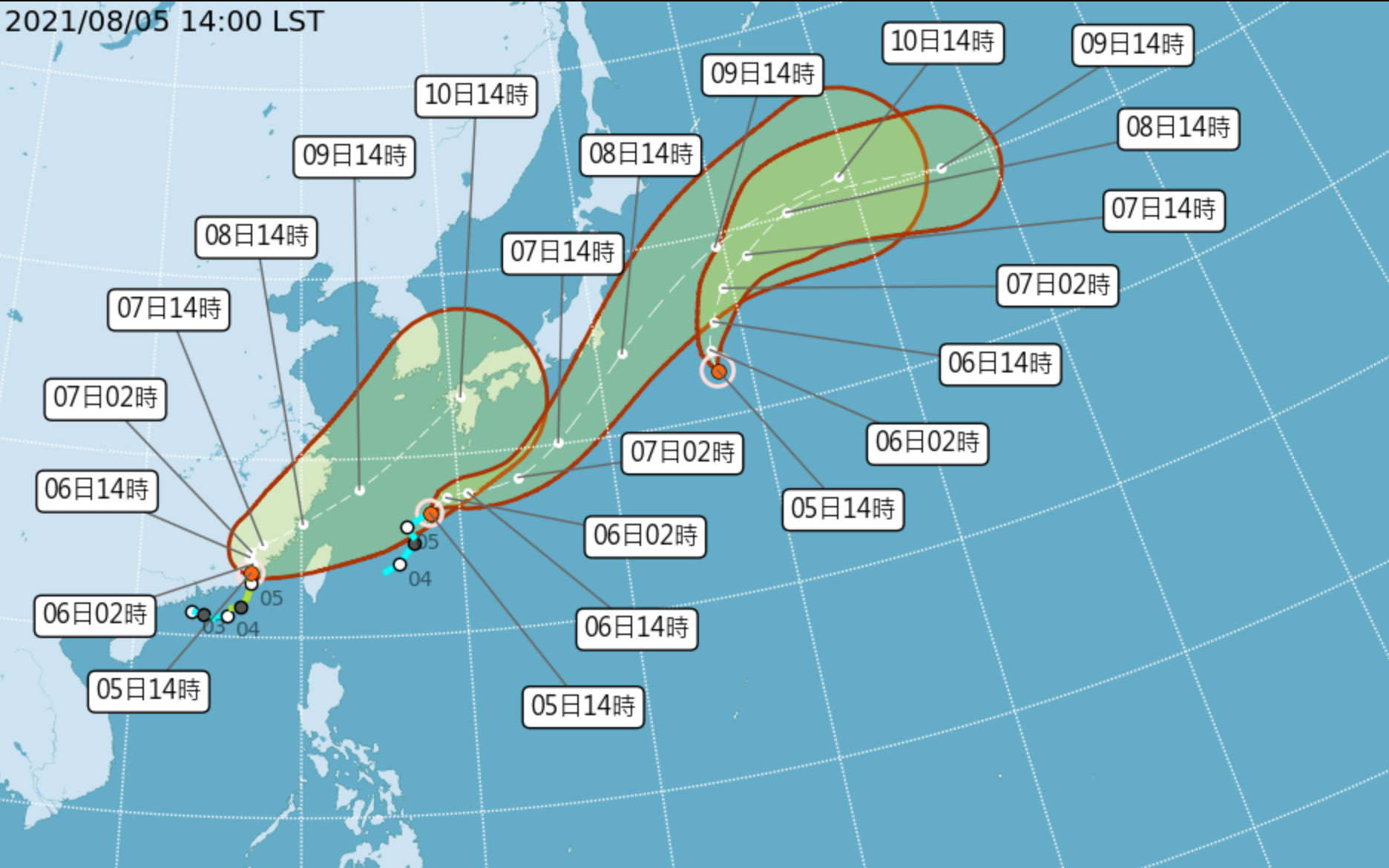 ▲由左至右分別是盧碧、銀河、妮妲颱風。（圖／氣象局）