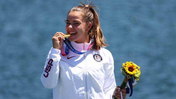 ▲▼美19歲正妹哈里森贏得輕艇靜水競速賽女子單人200公尺C艇金牌。（圖／路透）