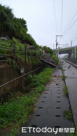 ▲▼原盧碧颱風挾帶豪雨襲台，高鐵苗栗段發生土石崩落入侵路線事故。（圖／高鐵提供）