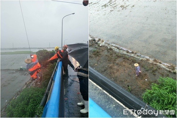 ▲消防隊人員出動吊臂車垂降繩索救人 。（圖／記者陳崑福翻攝，以下同）