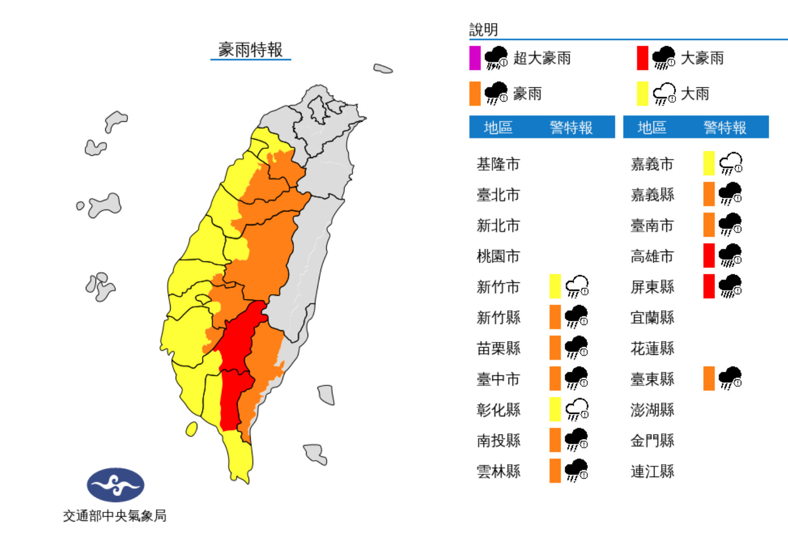 ▲▼中南部仍有大雨。（圖／氣象局）