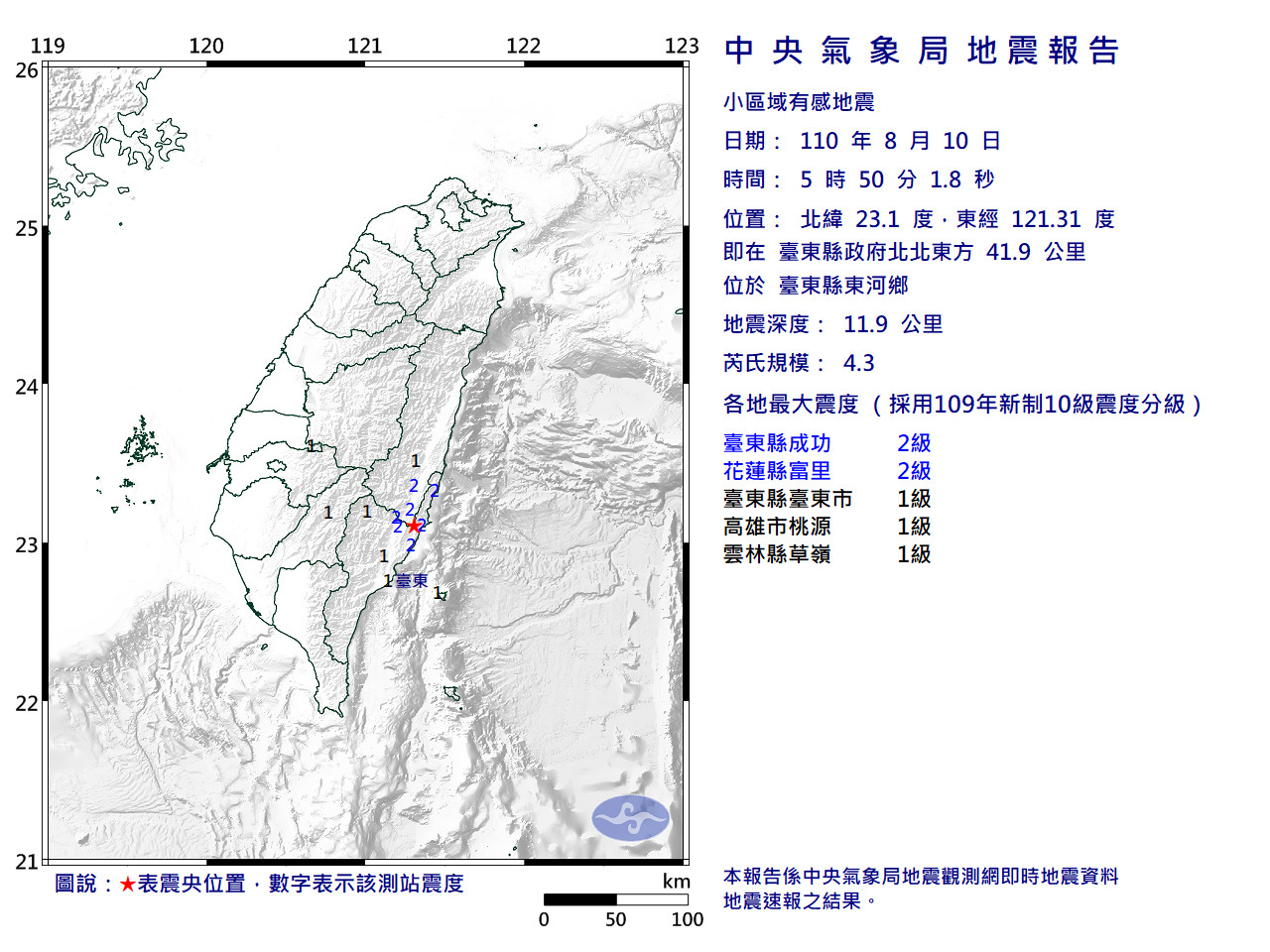 ▲▼0810地震。（圖／翻攝中央氣象局）