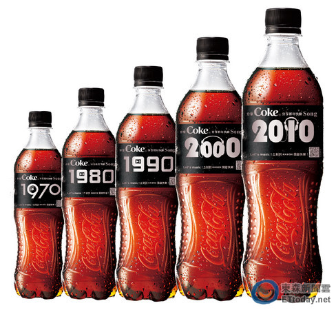 可口可樂Zero以10年為單位規畫，包含1970、1980、1990、2000、2010年，共有5種版本。