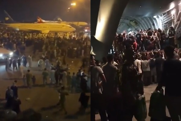 ▲▼  喀布爾機場塞滿逃難人潮，機場外大塞車。（圖／翻攝自Twitter）