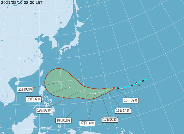 ▲▼熱帶性低氣壓預計最快明、後兩天可能升成為颱風「奧麥斯」。（圖／中央氣象局提供）