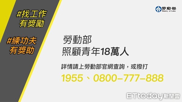 ▲勞動部推動「找工作有獎勵」及「練功夫有獎助」6項措施，協助青年投入職場。（圖／記者林悅翻攝，下同）