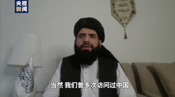 ▲塔利班發言人沙欣（Suhail Shaheen）接受《央視》專訪。（圖／翻攝央視）