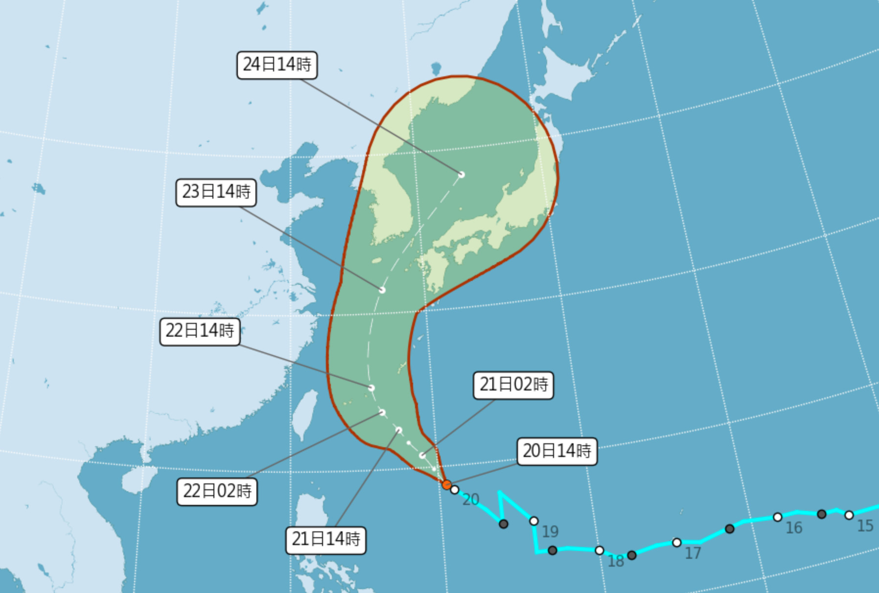 ▲▼熱帶低壓持續增強，明天有機會增強為颱風。（圖／氣象局、日本氣象廳）