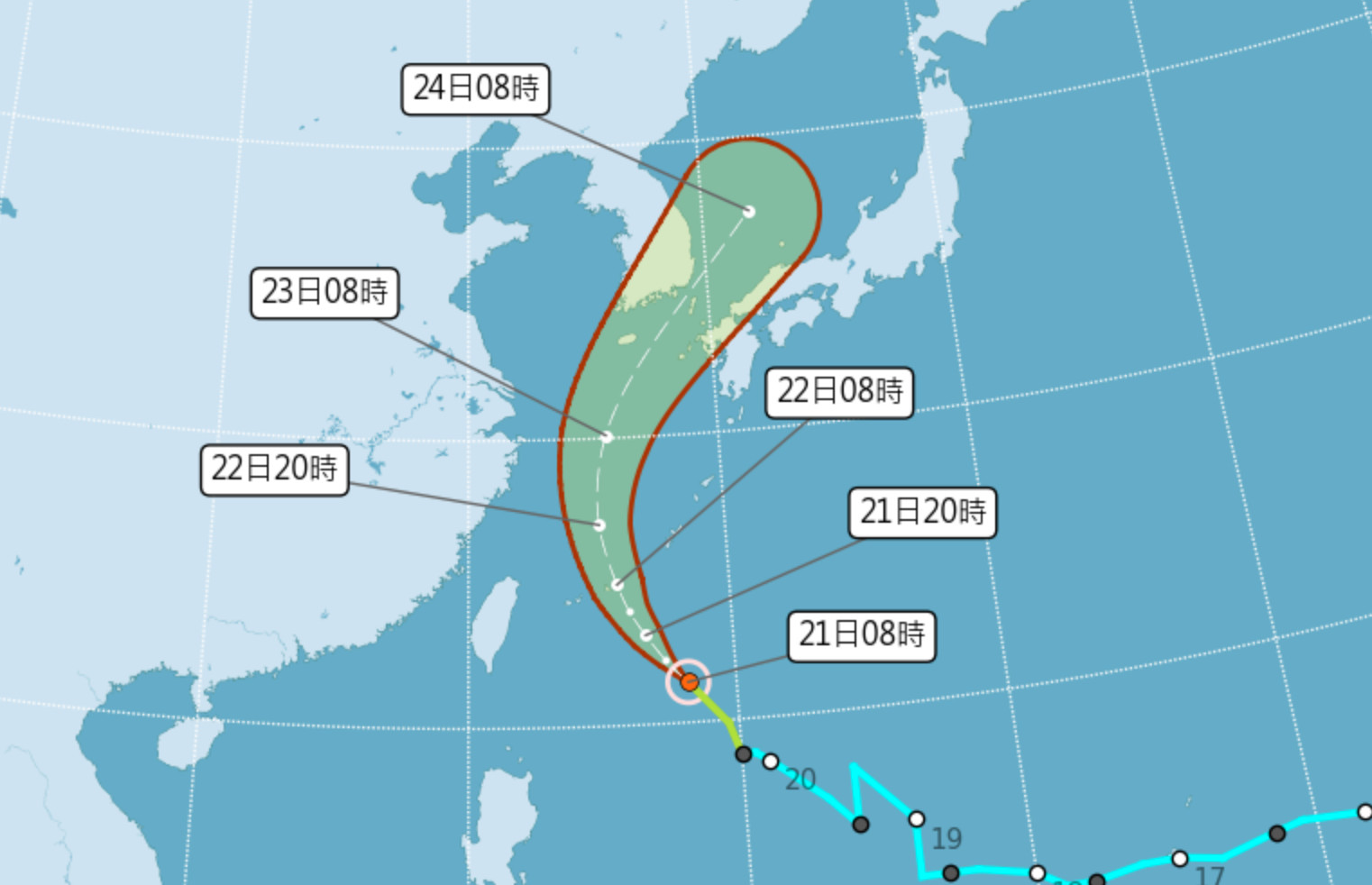 ▲▼颱風明天最近，東半部受環流影響有雨。（圖／氣象局）