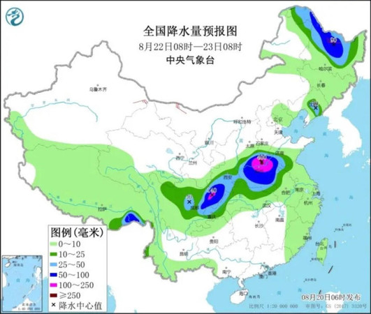 ▲▼中國中央氣象局發布的，22日全大陸預估降雨圖表。（圖／取自中國氣象網）