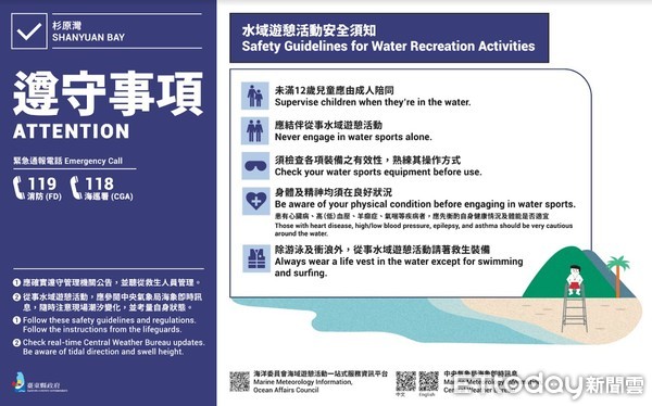 ▲▼台東杉原海水浴場正式有條件開放，縣府公告浴場內警戒範圍、遵守及相關禁止事項。（台東縣政府提供，下同）