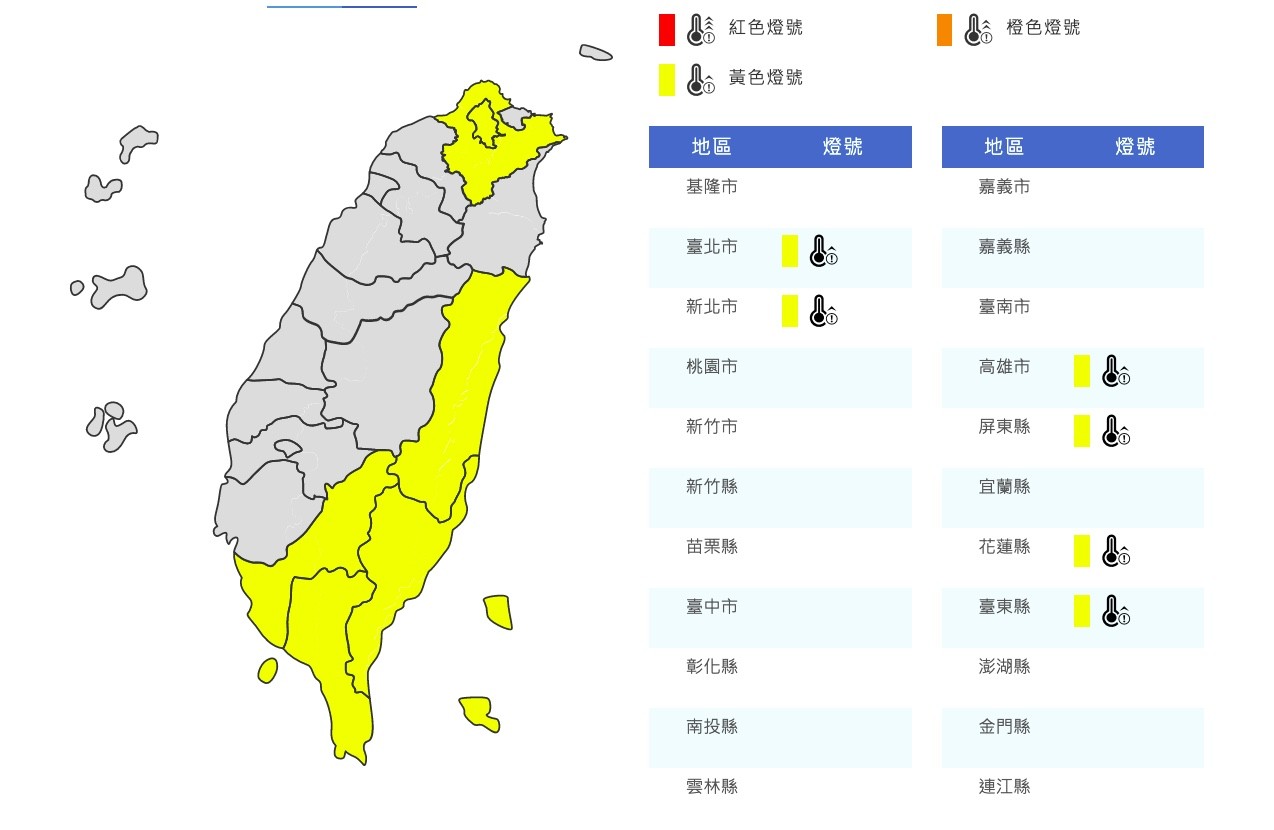 ▲▼高溫特報。（圖／翻攝中央氣象局）