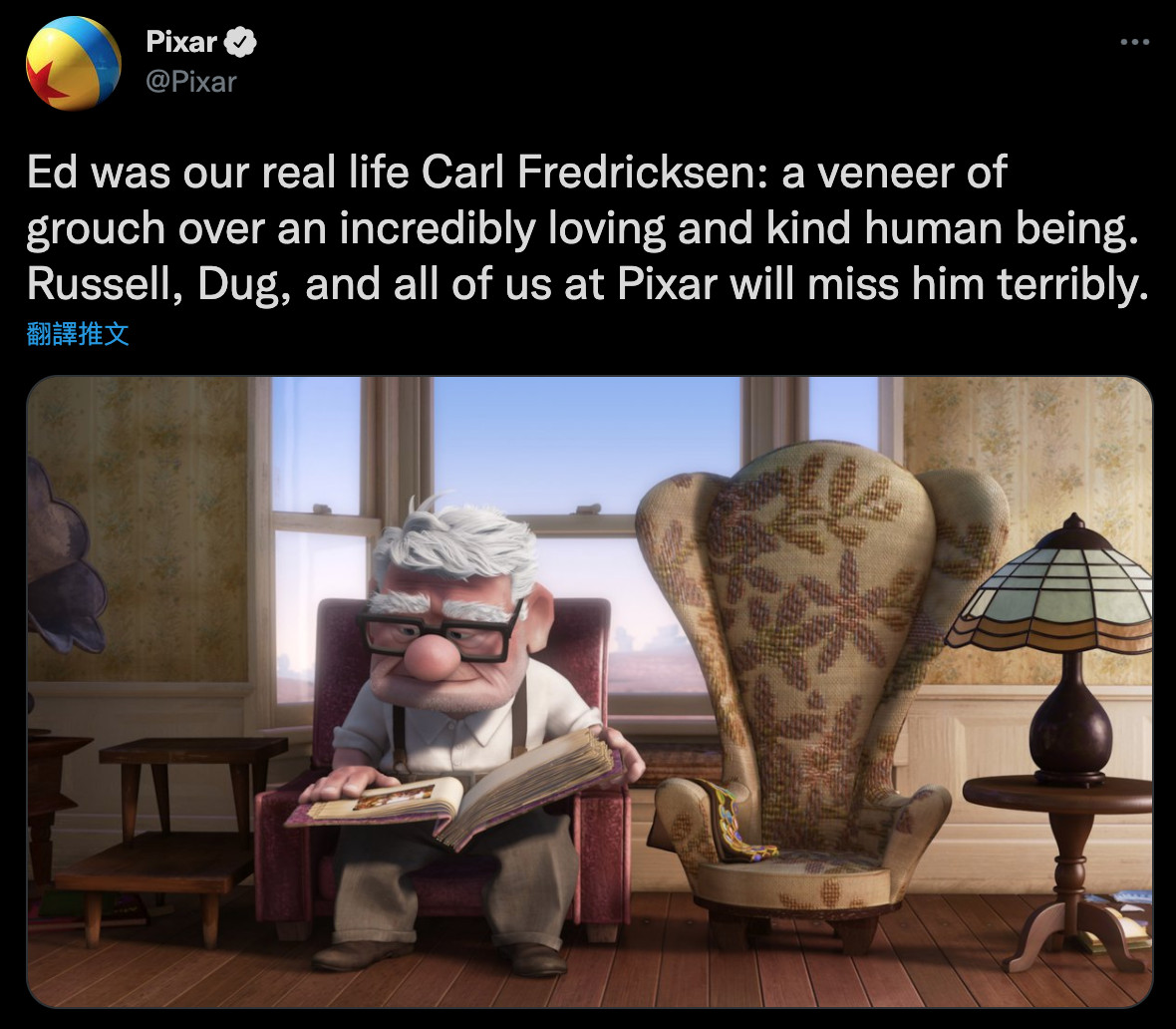 ▲▼愛德華阿斯納離世，Pixar發文悼念。（圖／翻攝自推特）