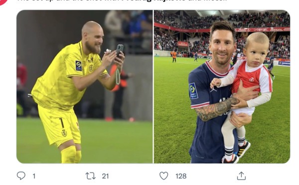 ▲▼   蘭斯門將拉基科維克 （Predrag Rajković）兒子和梅西合照。（圖／翻攝自@sportingnews twitter）