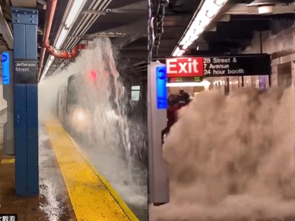 ▲▼紐約地鐵遭大水灌入，驚險畫面曝光。（圖／翻攝自推特@YwalkWhenUcnFLY）