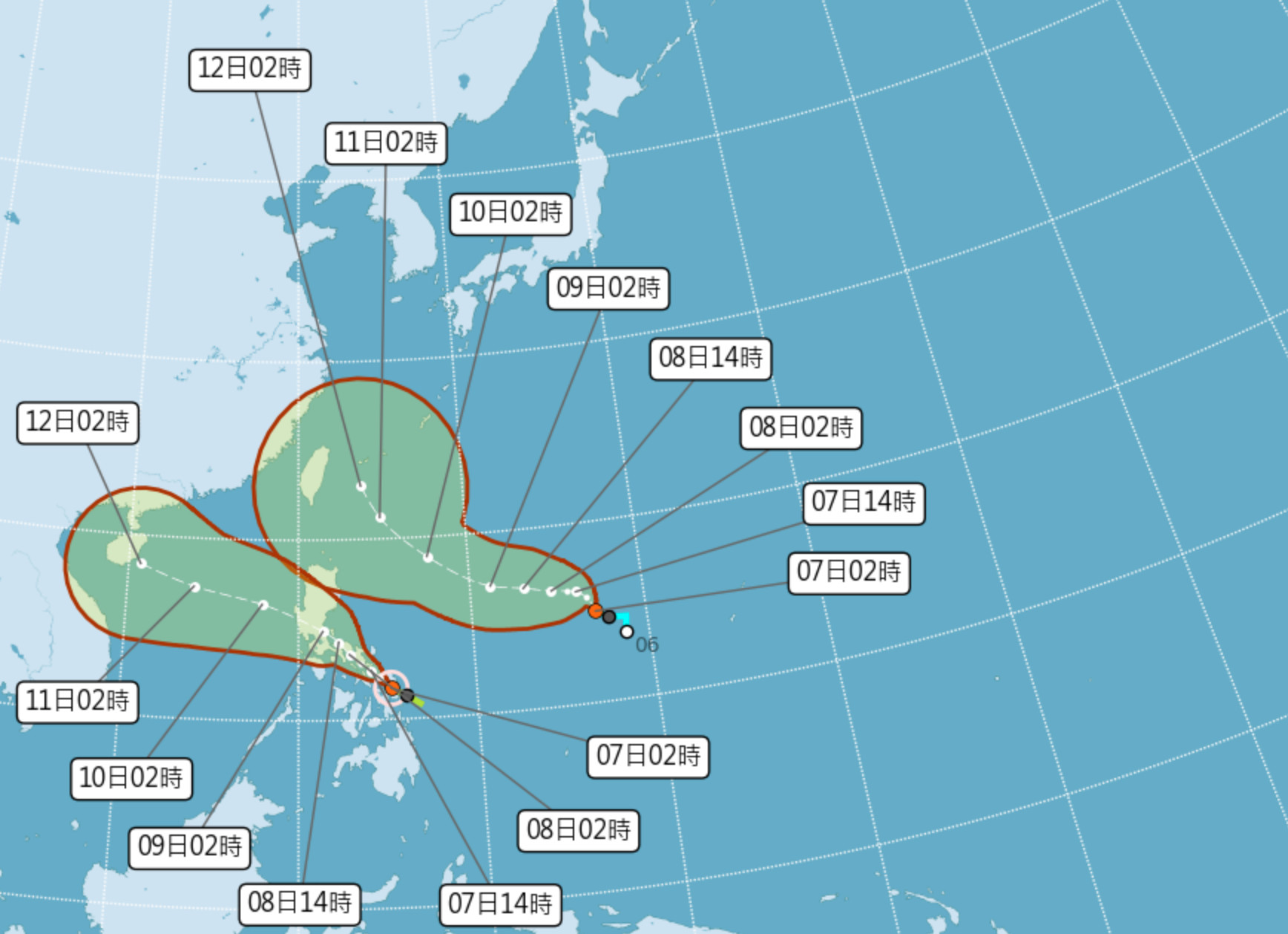 ▲燦樹生成，海上雙颱共舞。（圖／氣象局）