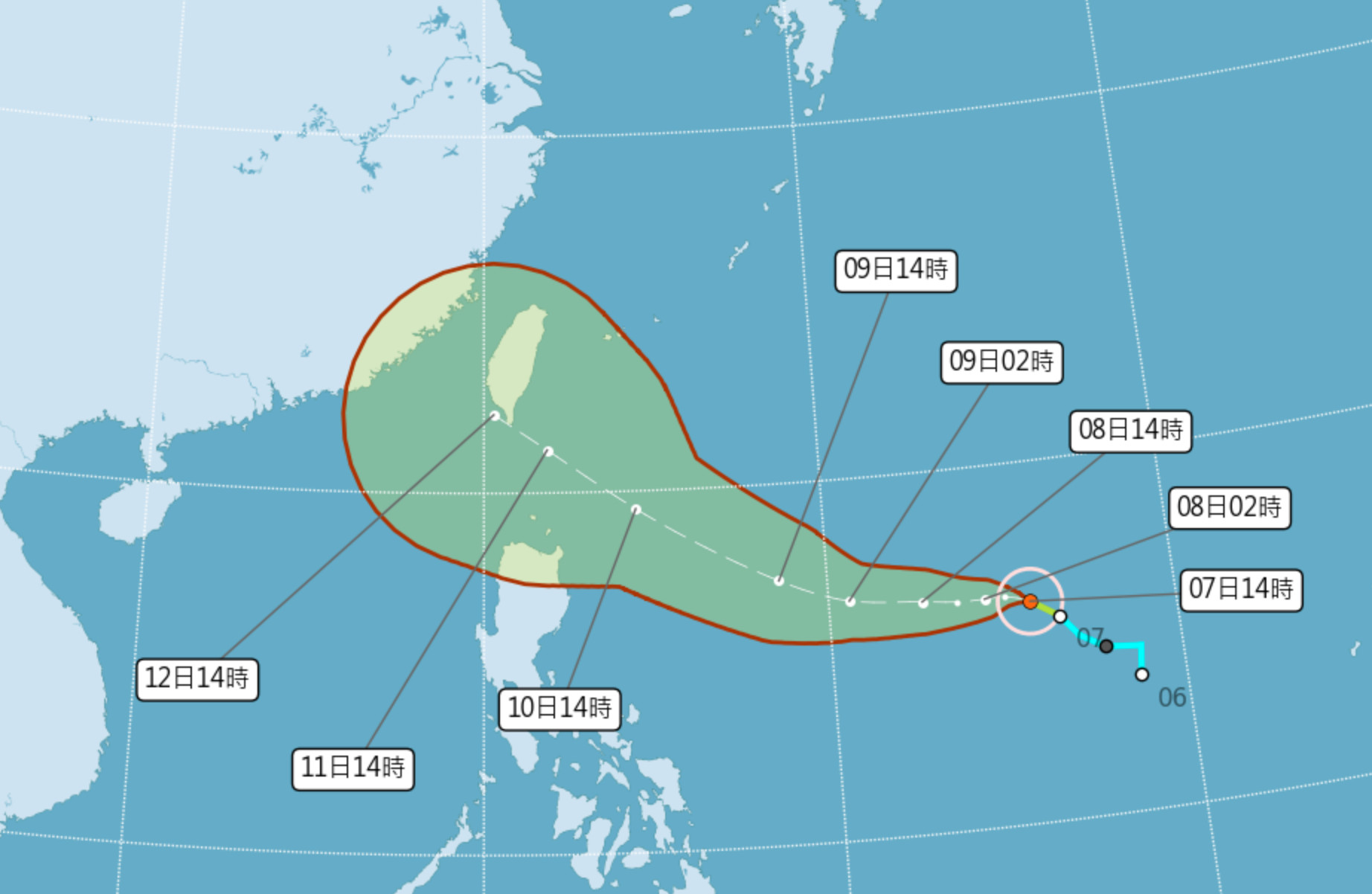 ▲▼璨樹周末影響台灣。（圖／氣象局）