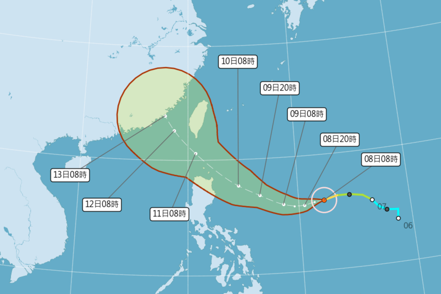 ▲▼璨樹可能增強為強烈颱風，周末影響台灣。（圖／氣象局）
