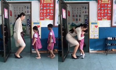 跳舞還是抱抱？泰幼兒園「互動進教室」影片超萌　最後小男孩還飛撲：老師好棒