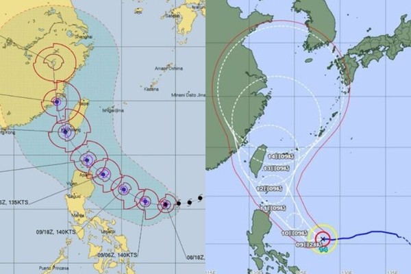 ▲▼燦樹颱風的美日最新預測。（圖／JTWC官網、氣象廳官網）