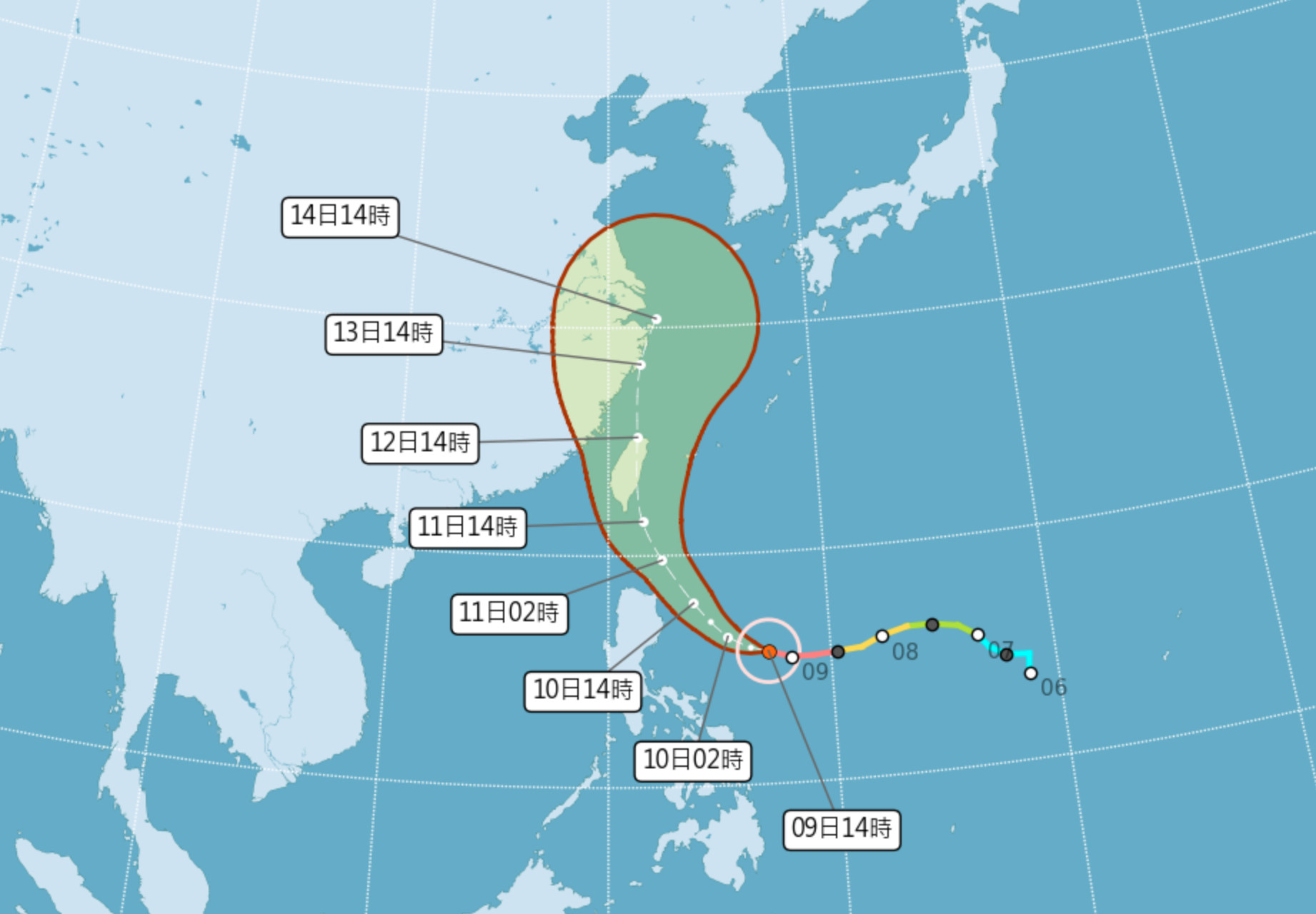 ▲▼璨樹颱風路徑預測。（圖／氣象局）