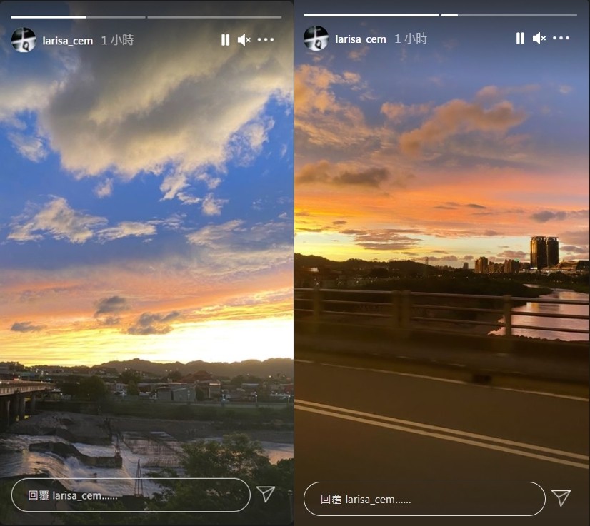 ▲▼瑞莎路過拍下河邊風景，天空又藍又黃。（圖／翻攝自IG／瑞莎）