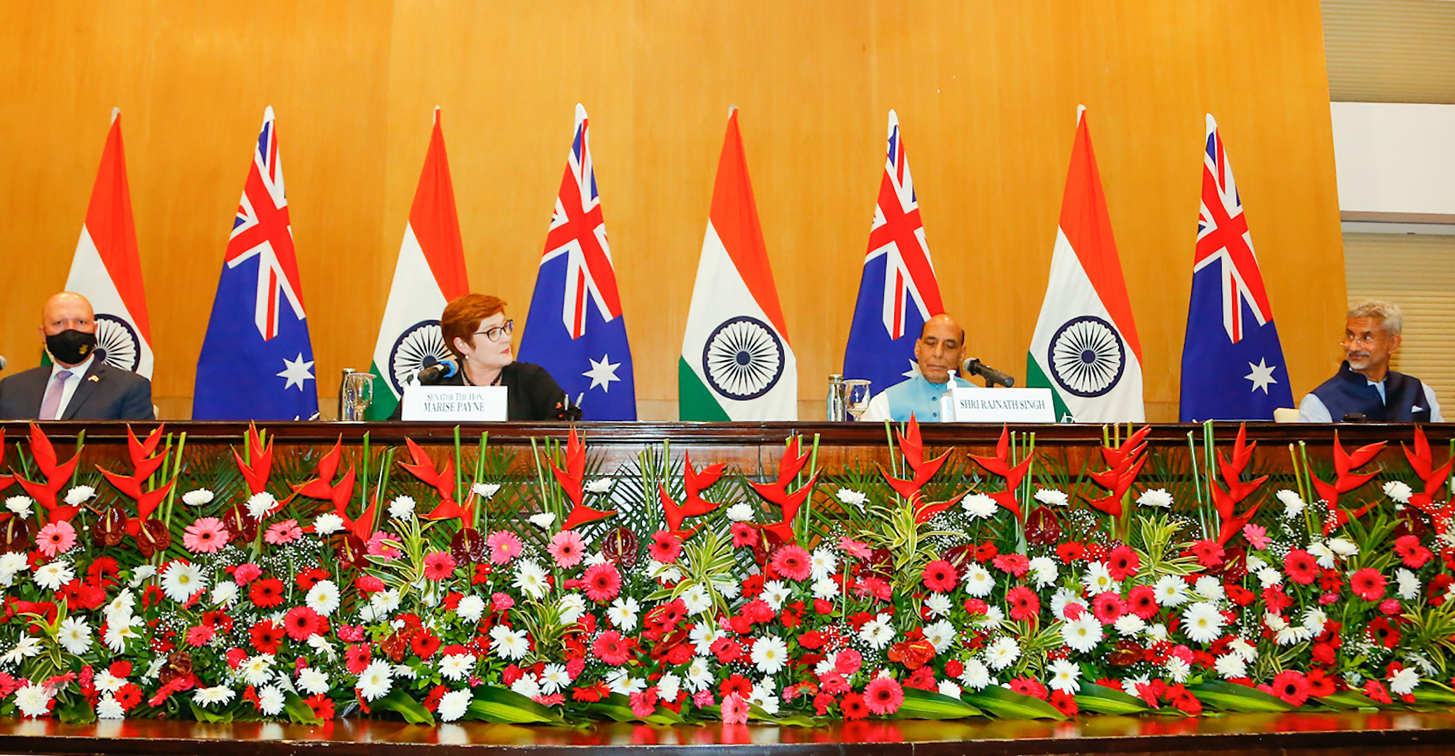▲▼ 印度外交部長蘇杰生（Subrahmanyam Jaishankar）、國防部長辛赫（Rajnath Singh）與澳洲外交部長潘恩（Marise Payne）、國防部長杜登（Peter Dutton）代表出席2+2對話 。（圖／達志影像／美聯社）