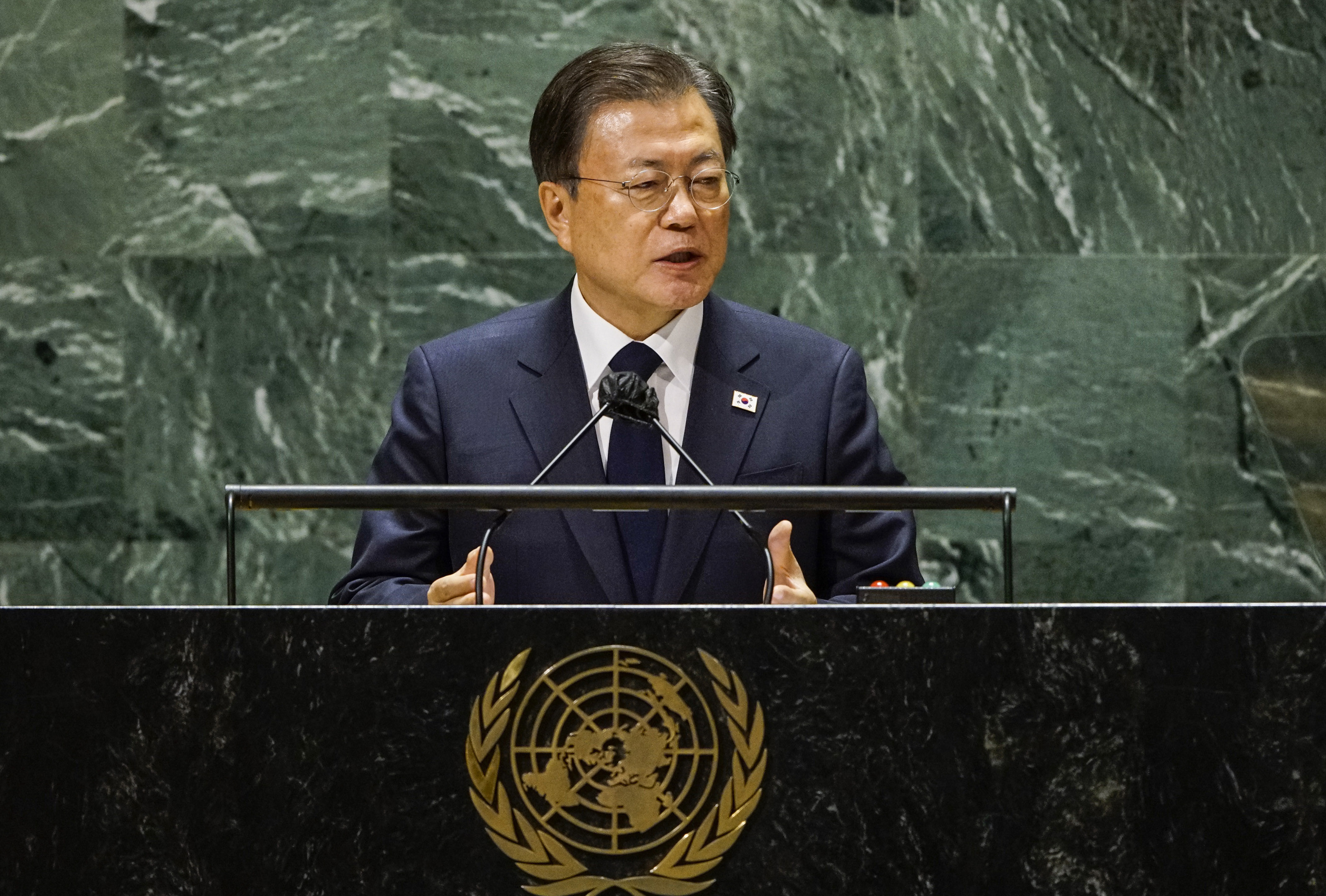 ▲▼南韓總統文在寅在第76屆聯合國大會上發表演說。（圖／達志影像）