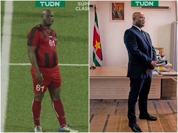 ▲▼南美洲北部國家蘇利南的副總統布倫斯維克（Ronnie Brunswijk）於國際足球聯賽中上場踢球。（圖／翻攝自推特／@TudnRadio）