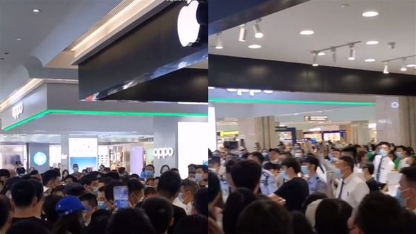 ▲▼西安Apple店限售500部顧客瘋搶。（圖／翻攝自影片）