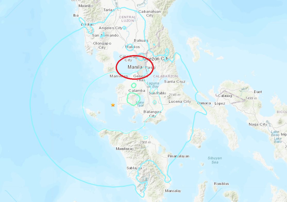 ▲▼菲律賓規模5.7地震　馬尼拉建築物猛搖驚醒居民。（圖／翻攝自USGS）