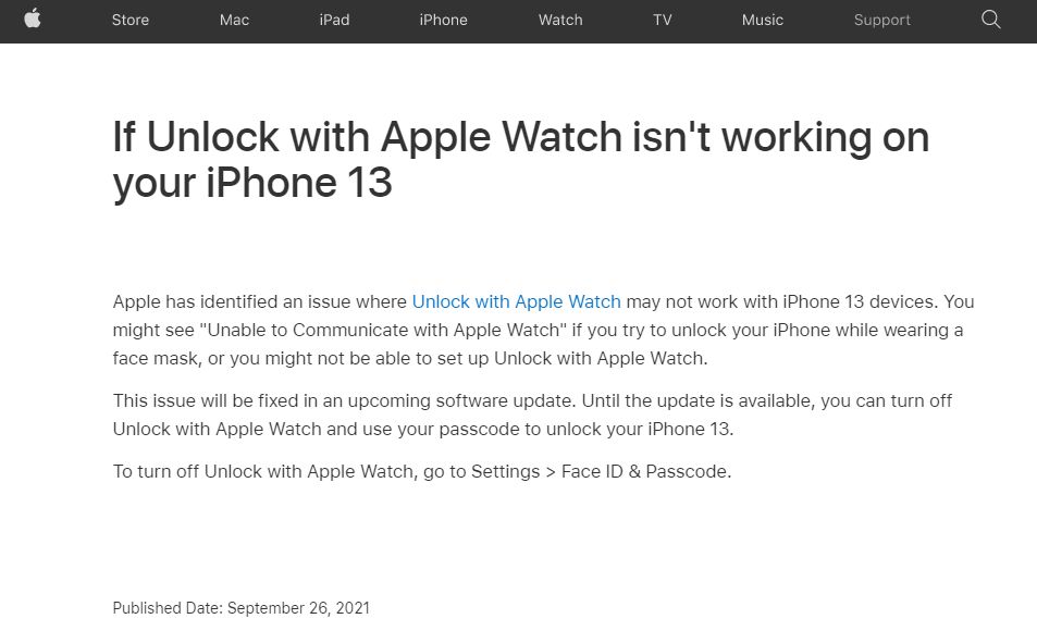 ▲▼Apple Watch無法解鎖IPhone 13？　蘋果提出解決辦法。（圖／翻攝自MacRumors、蘋果官網）