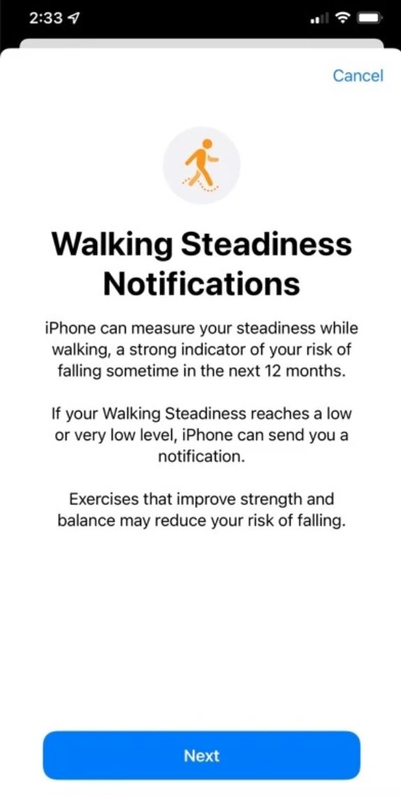 ▲新的步行穩定性通知功能隨iOS 15更新一起推出。（圖／翻攝自phonearena）