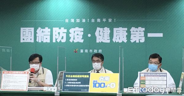 ▲台南市疫情連續100天+0，台南市長黃偉哲說明中央防疫規定而開放之場所、調整宗教場所防疫管制等措施。（圖／記者林悅翻攝，下同）