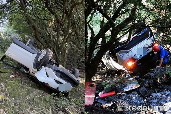 ▲▼夜衝合歡山，2人疑似因疲勞駕駛墜谷。（圖／記者高堂堯翻攝）