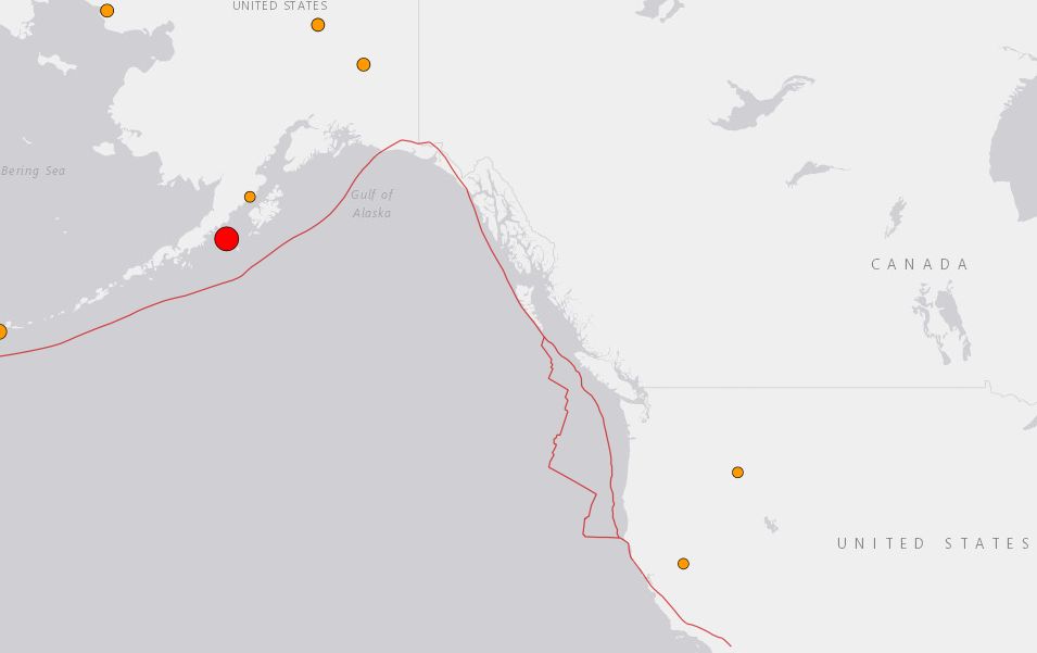 ▲▼ 美國阿拉斯加州外海發生規模6.5地震。（圖／翻攝自USGS）