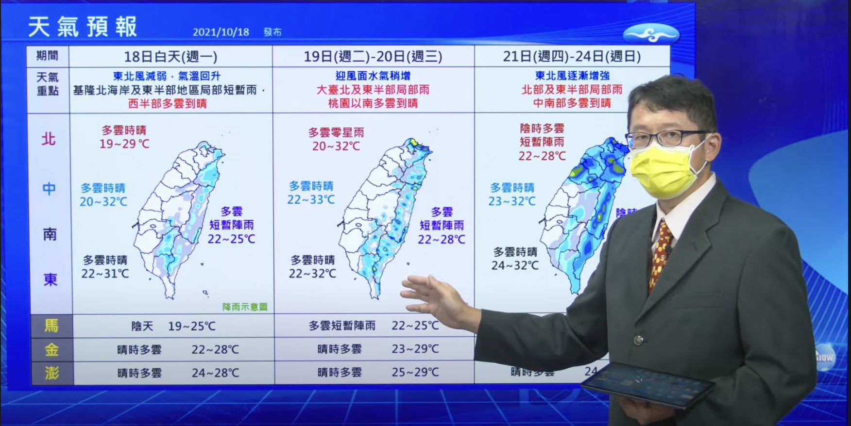 ▲明起回暖，週四起將有另一波東北風影響台灣。（圖／翻攝自中央氣象局）
