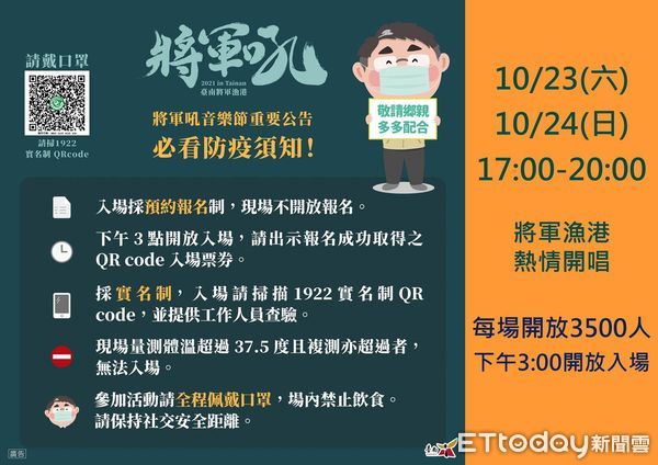 ▲台南市方進呈秘書長指出，二級警戒延長至11月1日，請民眾需隨身佩戴口罩，確保自身與他人的健康安全，特別是參加這個週末即將來到的將軍吼音樂節的民眾，務必要遵守防疫相關規定。（圖／記者林悅翻攝，下同）