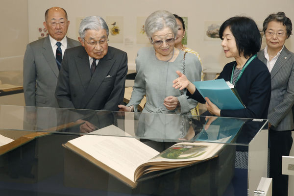 ▲▼日本清子公主結婚後改名黑田清子，並擔任鳥類研究員，向來博物館參觀的明仁天皇夫婦解說。（圖／達志影像／美聯社）