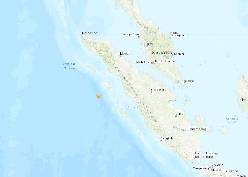 ▲▼印尼蘇門答臘外海5.9地震　震源深度僅6公里。（圖／翻攝自USGS）