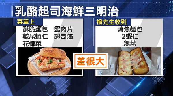 他點「海鮮三明治」打開超傻眼：像廚餘　業者回應了。（圖／東森新聞）