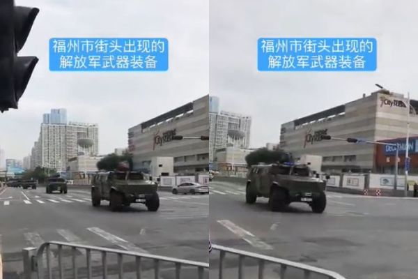 推特瘋傳軍車上路準備攻台的影片。（圖／翻攝自推特／@JohnDoe1284495）